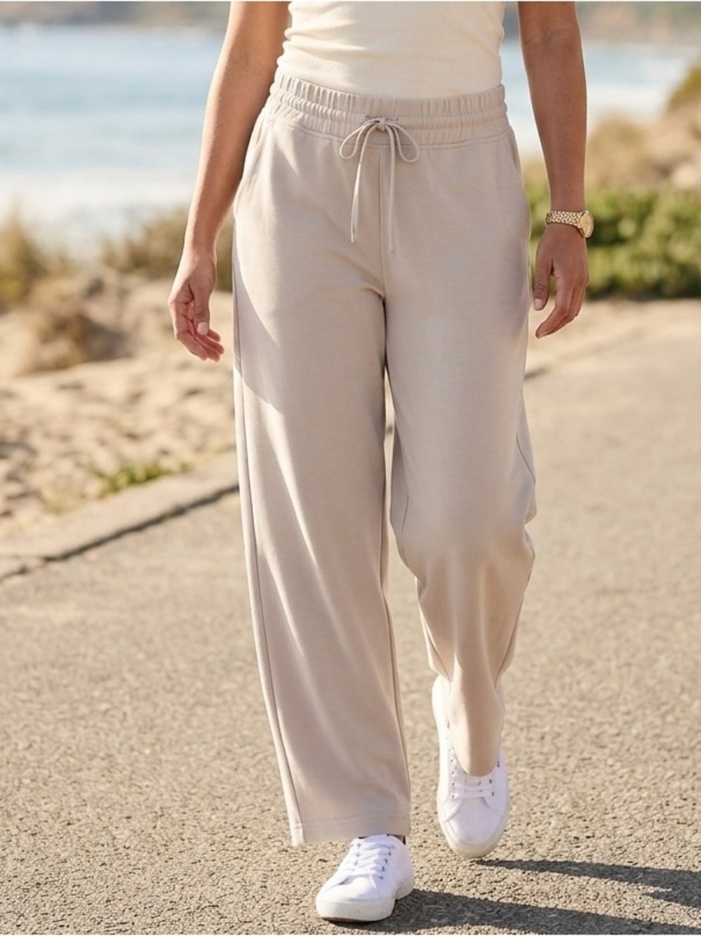 Athleta Wide-Leg Drawstring Pants - Cream